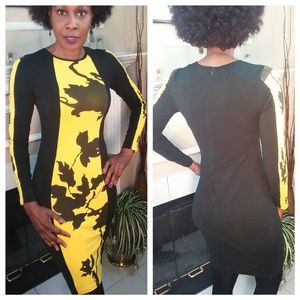 Black and Yellow Bodycon Dress Size Medium Womens